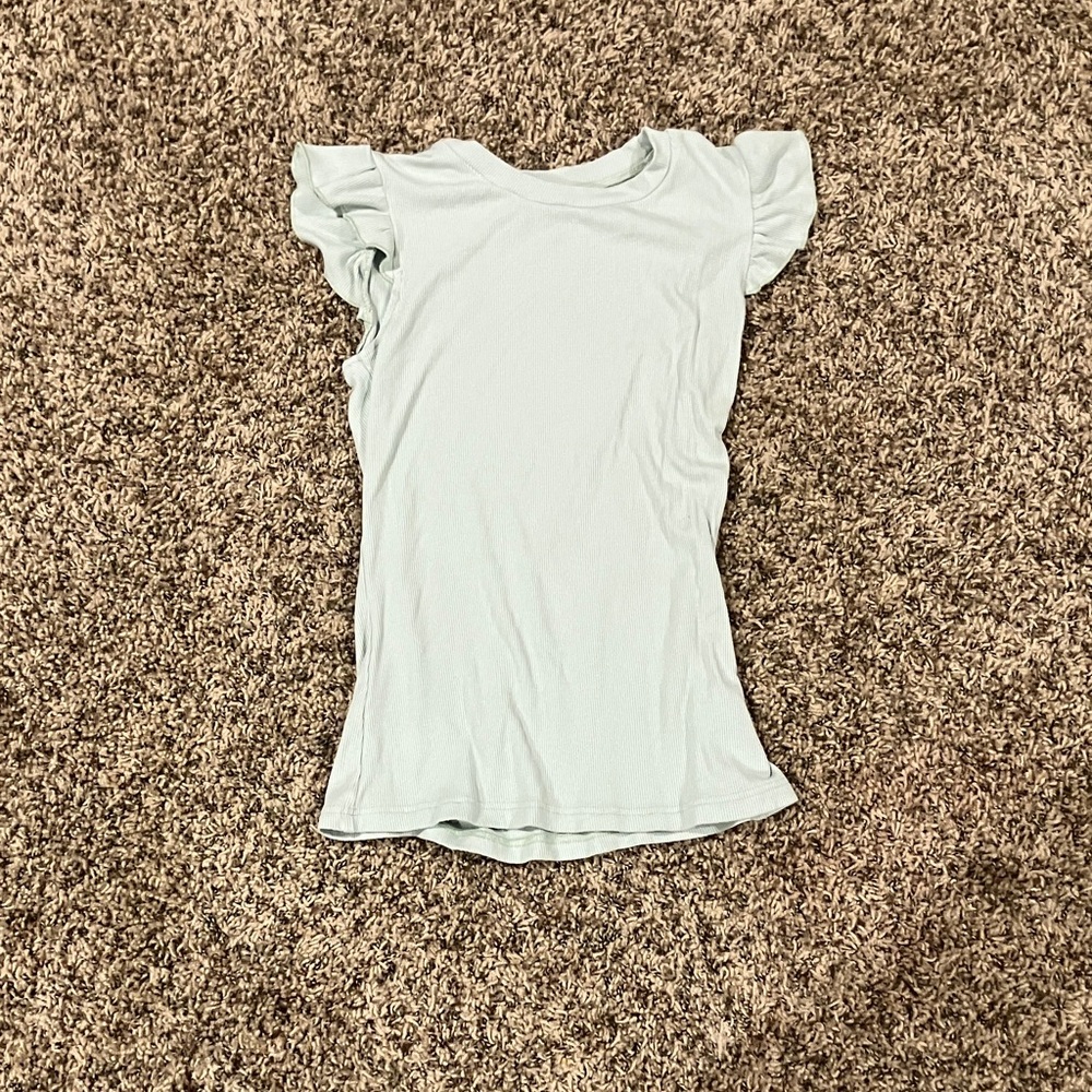 Women's Light Blue Ruffle Sleeve Top